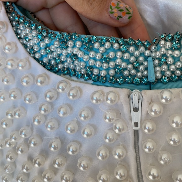 SHERRI HILL BLUE POLKADOT DRESS PEARL TOP - Picture 8 of 13